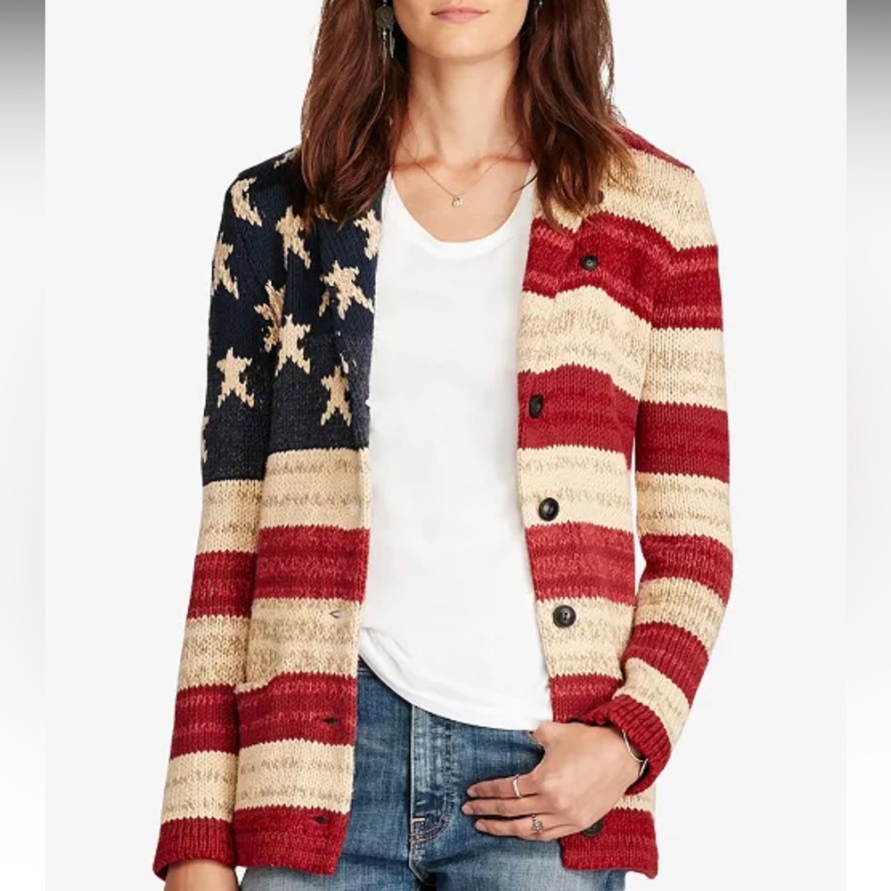 Denim & Supply Ralph Lauren American Flag Sweater Cardigan. Size: Small. Patriot